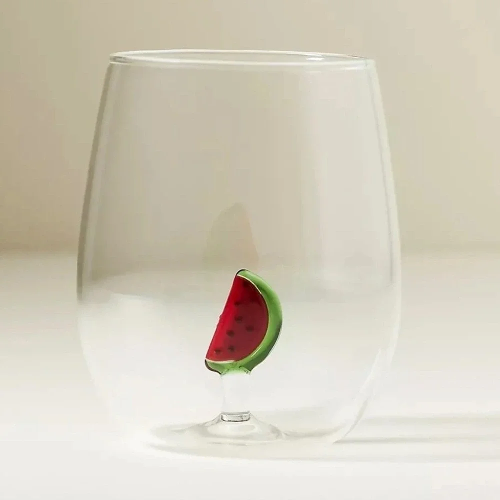 Anthropologie Cheerie Icon Stemless Wine Glass Watermelon 3D Figurine NEW